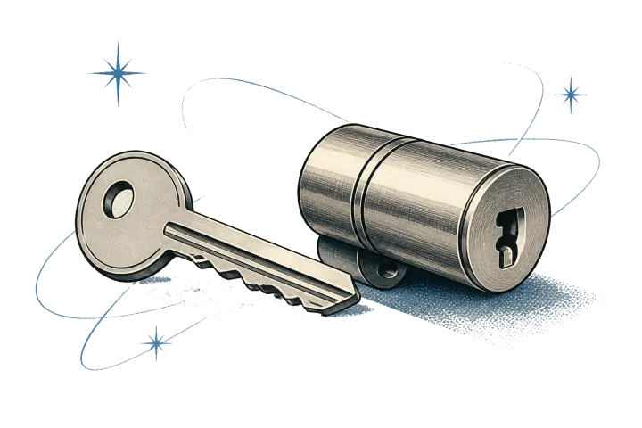 Atomic-age illustration of a keyed commercial lock